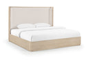 Tiberio Solid Wood And Linen Textured Fabric Bed - Natural