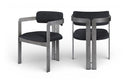 Aurum Vegan Leather Upholstered And Brushed Silver Iron Frame Dining Chair - Black
