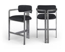 Aurum Vegan Leather Upholstered And Brushed Silver Iron Frame Counter Stool - Black