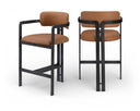 Aurum Vegan Leather Upholstered And Matte Black Iron Frame Counter Stool - Cognac
