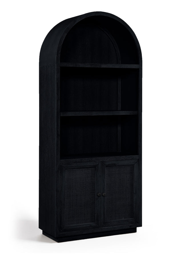 Botanical Natural Cane And Solid Wood Bookcase - Black