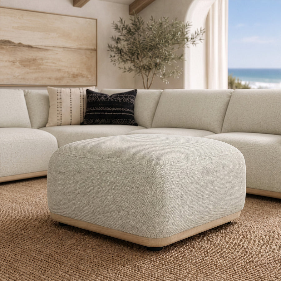 Evans - Contemporary Off-White Fabric Ottoman