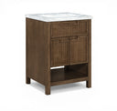 Soren 24" Genuine Carrara Marble, Cane And Solid Wood Bathroom Vanity - Brown