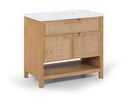 Soren 36" Engineered Stone, Cane And Solid Wood Bathroom Vanity - Natural