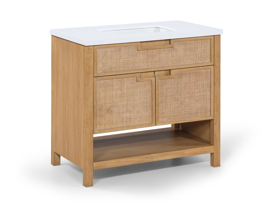 Soren 36" Engineered Stone, Cane And Solid Wood Bathroom Vanity - Natural