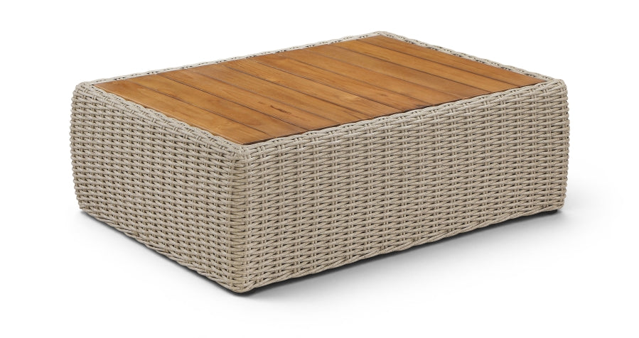 Seacrest Teak Wood And Wicker Outdoor Patio Coffee Table - Taupe