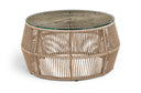 Coastline Tempered Glass Top And Wicker Outdoor Patio Coffee Table - Natural | Natural