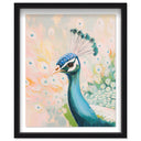 Peacock Closeup Teal and Peach | Hand Embellished Silver Leaf