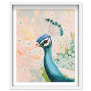 Peacock Closeup Teal and Peach | Hand Embellished Silver Leaf