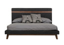 Dali Mid-Century Grey Fabric & Walnut Bed