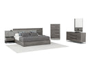 Enzo Italian Modern Grey Oak & Fabric Bed w/ Nightstands