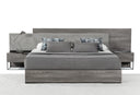 Enzo Italian Modern Grey Oak & Fabric Bed w/ Nightstands