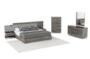 Enzo Italian Modern Grey Oak & Fabric Bed w/ Nightstands