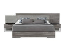 Enzo Italian Modern Grey Oak & Fabric Bed w/ Nightstands