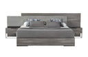 Enzo Italian Modern Grey Oak & Fabric Bed w/ Nightstands