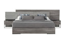 Enzo Italian Modern Grey Oak & Fabric Bed w/ Nightstands