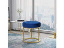 Elmont Modern Blue Velvet & Gold Stool Ottoman