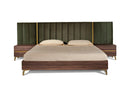 Calabria Modern Walnut & Green Velvet Bed & Nightstands