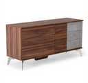 Harris + Palermo - Modern Brown Fabric + Faux Concrete & Walnut 4-Piece Bedroom Set