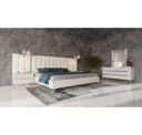 Angela - Italian Modern White Eco Leather Bed w/ Nightstands and Wings