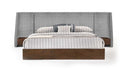 Janice - Modern Grey Fabric and Walnut Bed and Nightstands