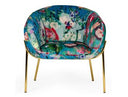 Falco - Contemporary Floral Velvet and Gold Accent Chair