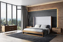 helenora - contemporary grey fabric & walnut trim bed