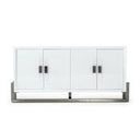 Lenny- Modern White High Gloss & Stainless Steel Gun Metal Dining Table