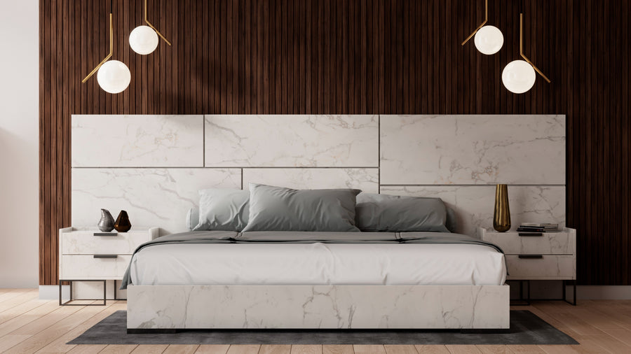 Marbella - Italian Modern White Faux Marble Bed Set