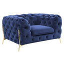 Quincey - Transitional Blue Velvet Loveseat