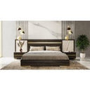 Velondra - Modern Eucalypto + Marble Bed with Two Nightstands