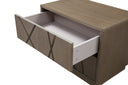 Nixa - Modern Beige Velvet + Brushed Bronze Bed + Birch Nightstands