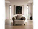 Arnaud - Modern Tan Fabric + Brown Oak Accent Chair