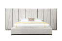 Nixa - Modern Beige Velvet + Brushed Bronze Bed + Birch Nightstands