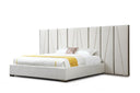 Nixa - Modern Beige Velvet + Brushed Bronze Bed + Birch Nightstands