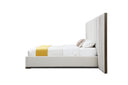 Nixa - Modern Beige Velvet + Brushed Bronze Bed + Birch Nightstands