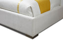 Nixa - Modern Beige Velvet + Brushed Bronze Bed + Birch Nightstands