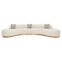 Frontier - Glam White Fabric Curved Sectional Sofa with Beige Pillows