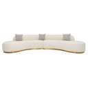 Frontier - Glam White Fabric Curved Sectional Sofa with Beige Pillows