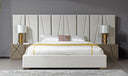 Nixa - Modern Beige Velvet + Brushed Bronze Bed + Birch Nightstands