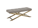 Xane - Contemporary Grey Fabric & Brushed Brass Bench