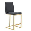 Frankie - Modern Dark Grey Vegan Lether + Antique Brass Counter Stool
