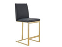 Frankie - Modern Dark Grey Vegan Lether + Antique Brass Counter Stool