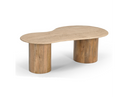 Sanford - Modern Travertine Marble + Wood Freeform Coffee Table