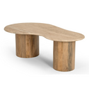 Sanford - Modern Travertine Marble + Wood Freeform Coffee Table