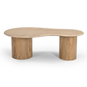 Sanford - Modern Travertine Marble + Wood Freeform Coffee Table