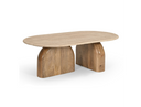 Kellison - Modern Travertine Marble + Wood Oval Coffee Table