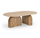 Kellison - Modern Travertine Marble + Wood End Table
