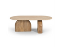 Kellison - Modern Travertine Marble + Wood Oval Coffee Table