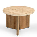 Pawnee - Modern Travertine Marble + Wood Round End Table